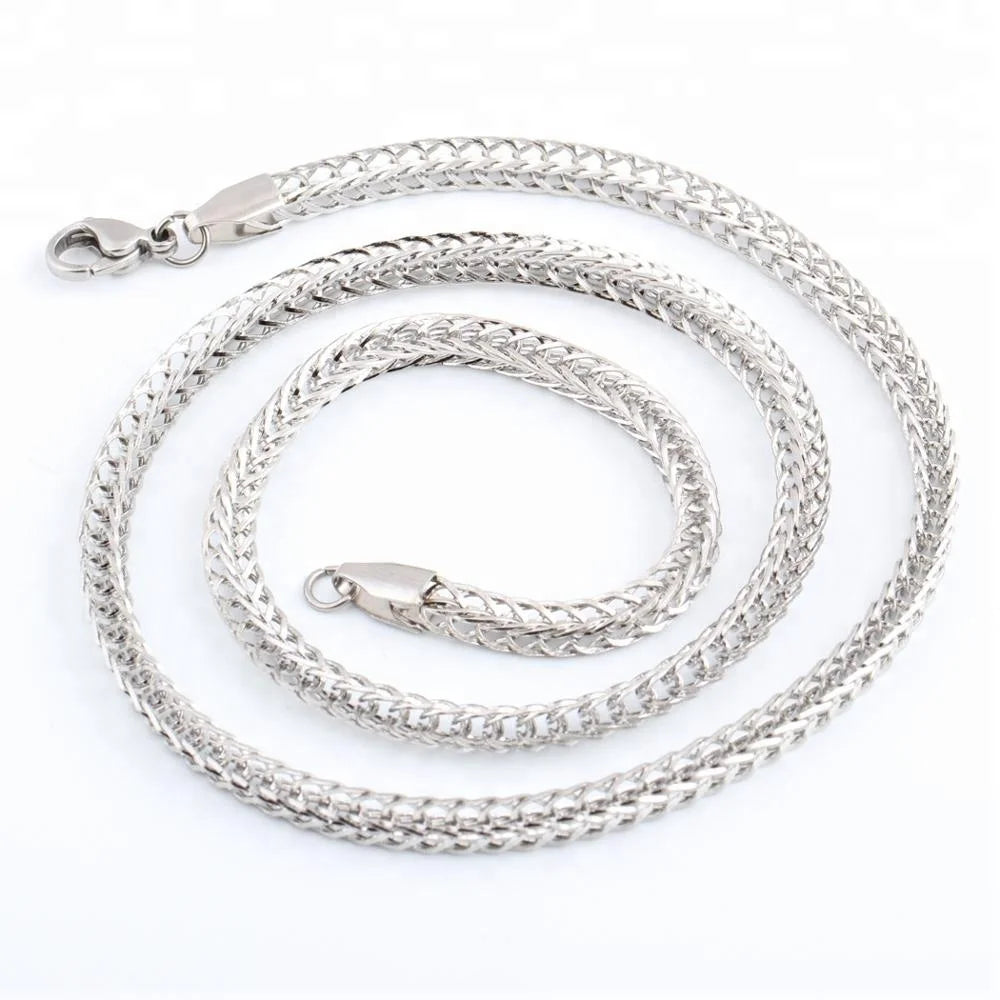 Shiny Polish Factory Price fox Tail Chain Rhodium Silver Plated Chain Necklace in Silver for Men