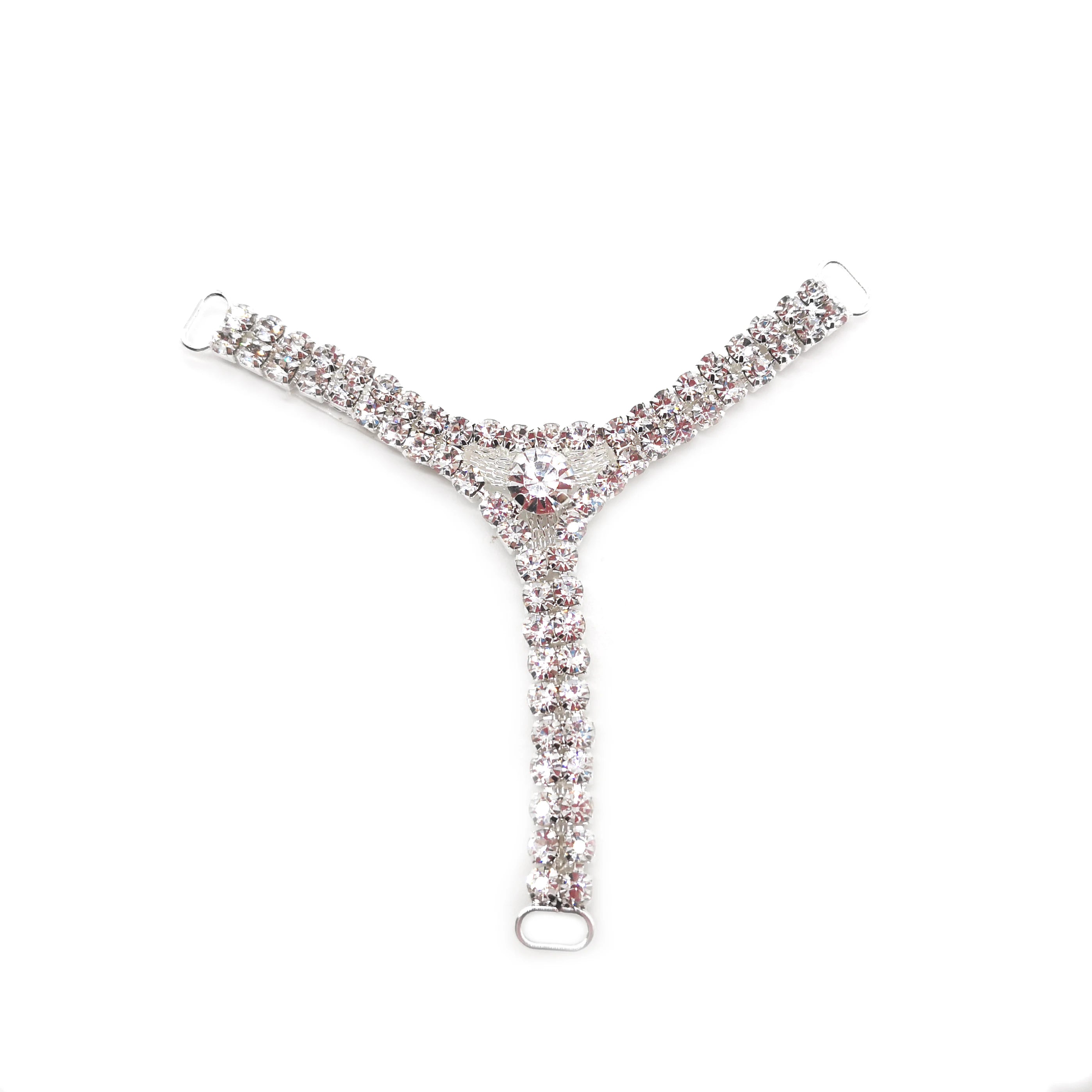 Hot Sale Double Rows Y Shaped Rhinestone Bikini Connector Swimwear Jewelry Buckle for Bikini