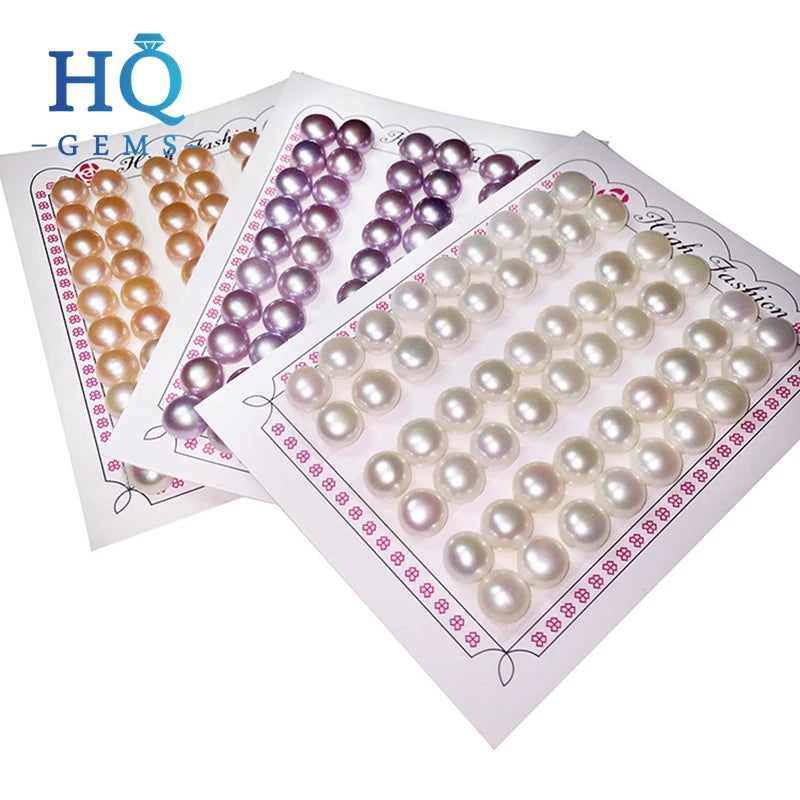 White  8-9mm Flat Bottom Round Freshwater Genuine Cultured Real Button Pearl for Silver Stud Earings