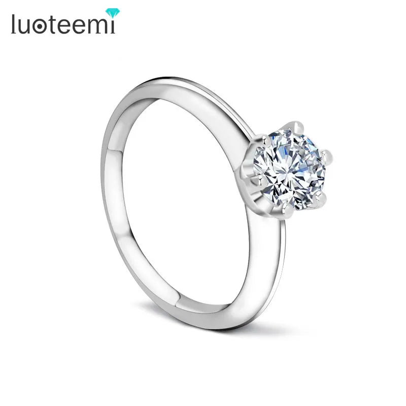 LUOTEEMI Women Wedding Bands Platinum White Gold Plated with a AA Cubic Zircon Paved Women Luxurious Bridal Engagement Ring