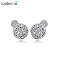 LUOTEEMI Wholesale Women Luxury Full Shiny Cubic Zircon Diamond Vintage Double Sides Hollow Crystal Ball Stud Earrings