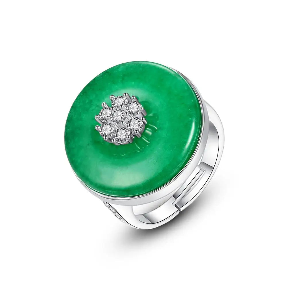 LUOTEEMI Simple Jade Engagement Finger Ring Elegant Women Big Jadeite Rings Jewelry Factory Wholesale
