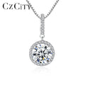 CZCITY 925 Sterling Silver Necklace Chains Pendant Women Jewelry Elegant Style Round CZ Pendants