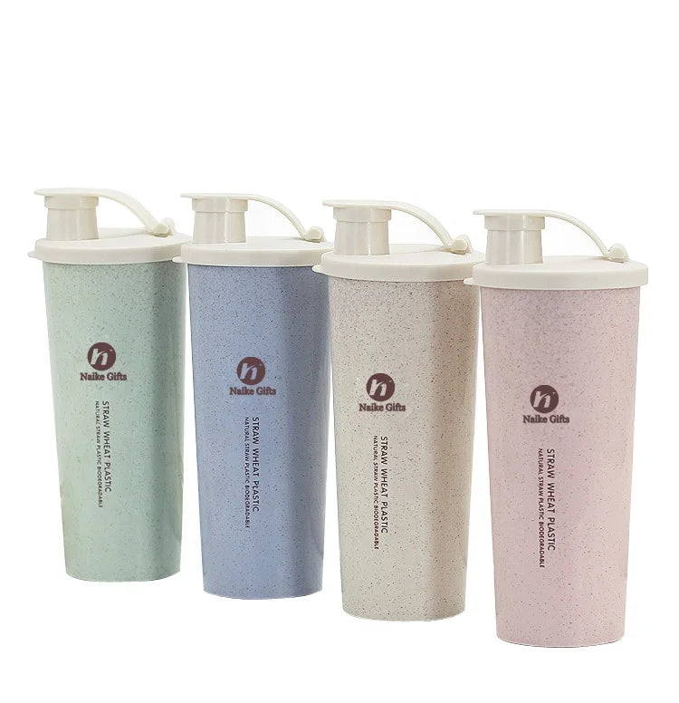 FREE SAMPLE Promotional Eco Friendly Wheat Straw Fiber Plastic Sports Water Bottle Water Cup with Custom logo