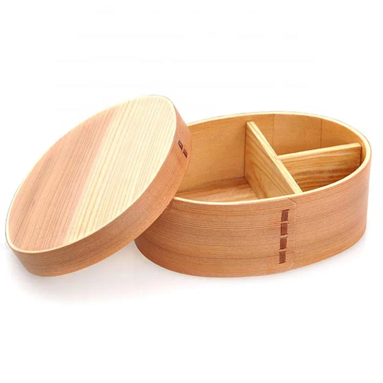 Classical Hot Sell Japan Style Handmade Lacquer Detachable 18cm Oval Wooden Lunch Box