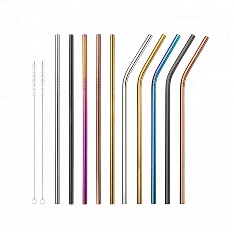 Stainless Steel Straw Colored Drinking Metal Straw Set with Customized logo