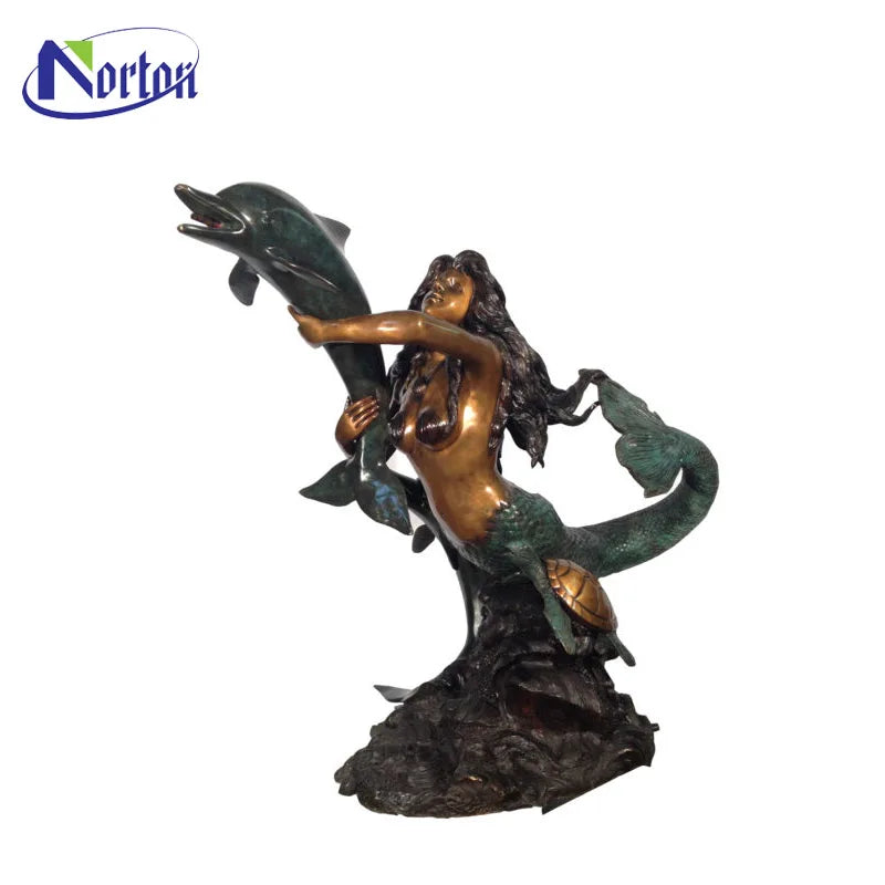 Outdoor Customized Home Garden City Park Decorative Bronze Animal Dolphin Water Fountain Casting Brass Mermaid Sculpture Statue