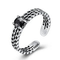 CZCITY 925 Sterling Silver Black Gold Jewelry Woman Accessory Cuban Link Chain Vintage Punk Ring