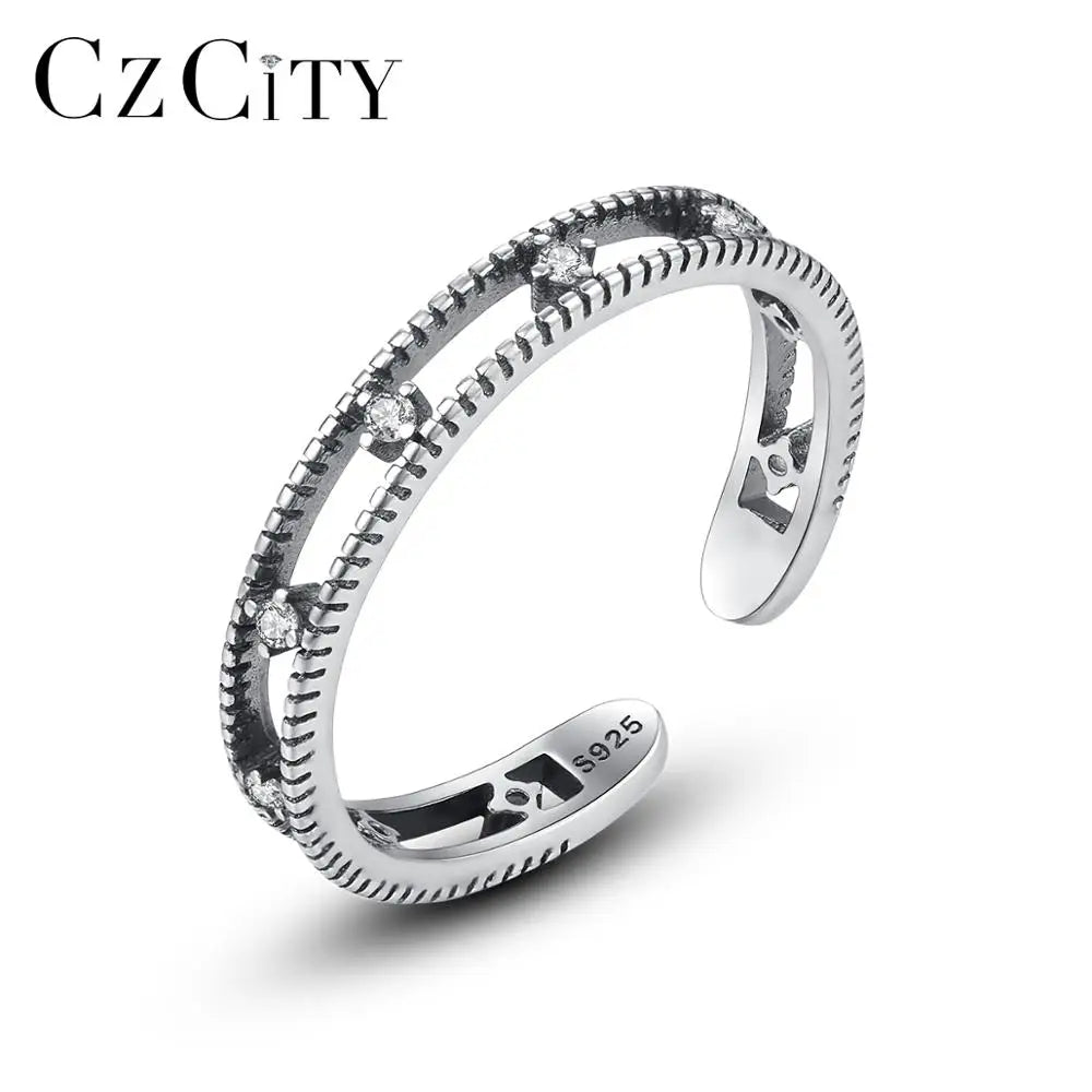 CZCITY Wholesale Fashion New Design Sterling Silver Jewelry Open Punk Fascinating Rings Women Vintage CZ  Ring Daily Wear Ring