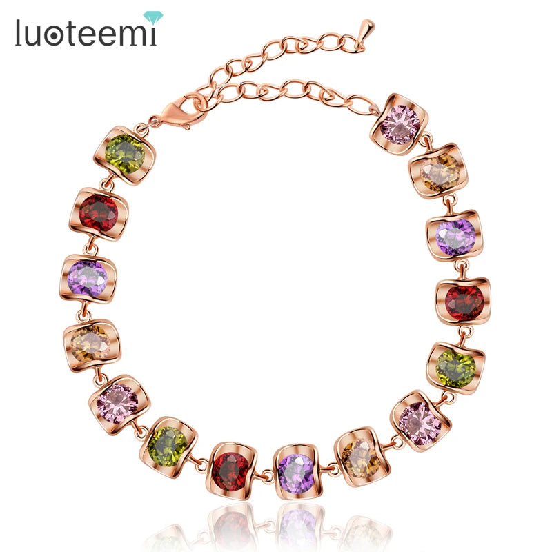 LUOTEMMI Wholesale New Arrival 18K Rose Gold Plated Luxury Tops Fashion Female Wedding Jewelry Multi Zircon Women Bracelets