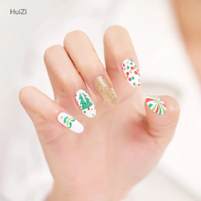 Huizi Wholesale Gel Nail Decoration Adhesive Nail Polish Sticker DIY Winter Design Nail Wraps