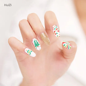 Huizi Wholesale 2D/3D Eco-friendly Customizable Gel Nail Decoration Adhesive Nail Polish Sticker DIY Winter Design Nail Wraps