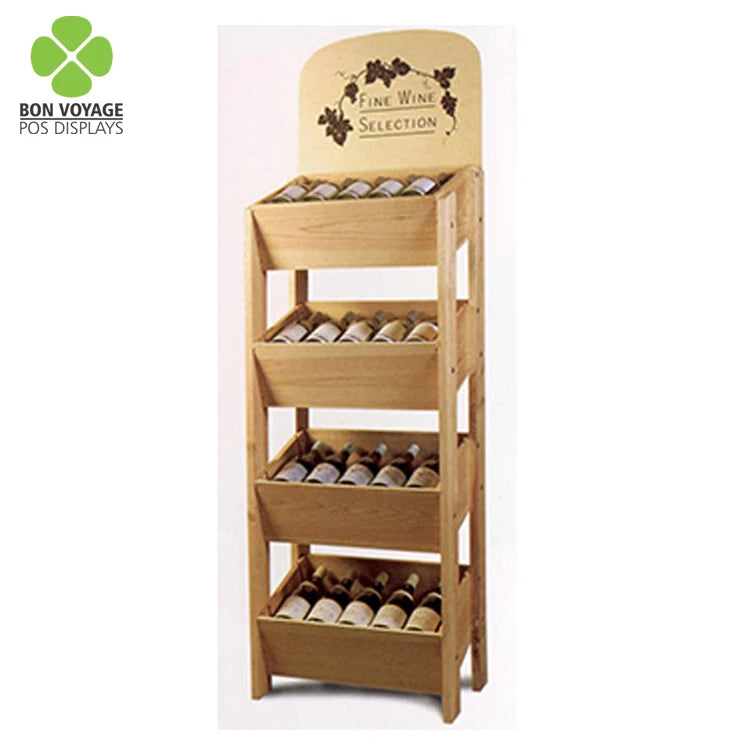 High Quality Retail Store Wooden Bottled Beverage Display Rack Wine Display