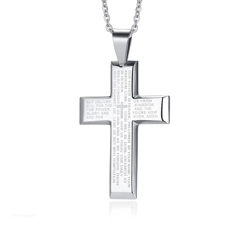 Fashion Men Stainless Steel Holy Bible Cross Pendant Necklace