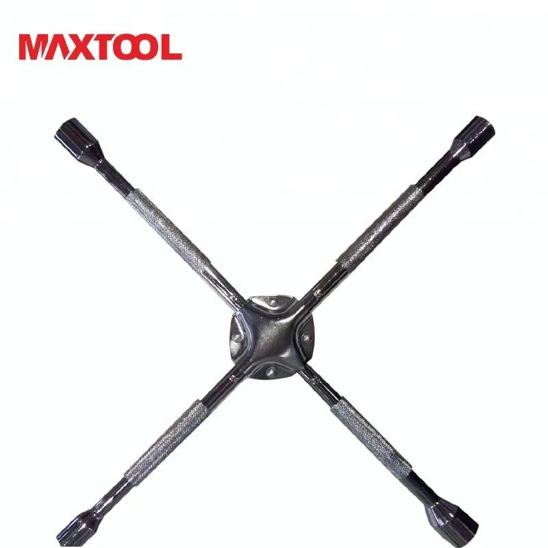 China Suppliers' Customizable OEM Carbon Steel Lug Wrench 4 Way Knurling Handle with Pad Cross Rim Wrench