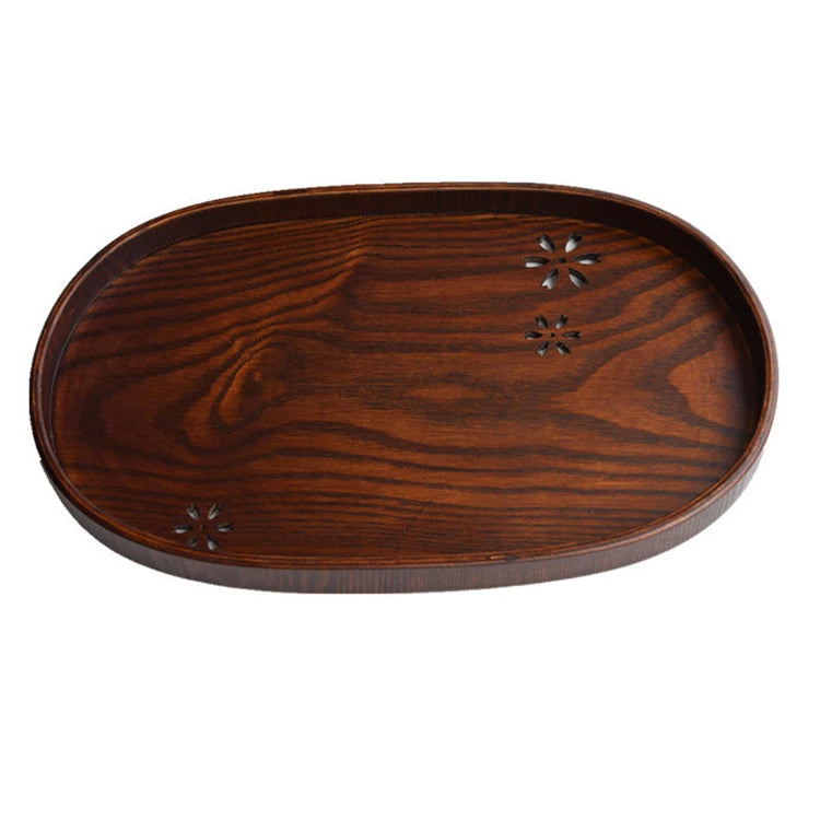 Wholesale Eco-Friendly Handpainted Classical Oval Japanese Style Hollowed Cherry Blossoms 39cm Wood Serving Tray