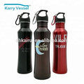 Stainless Steel Sports Water Bottle With Carabiner Flip Lid Outdoor Cycling Hiking Custom Logo Flask