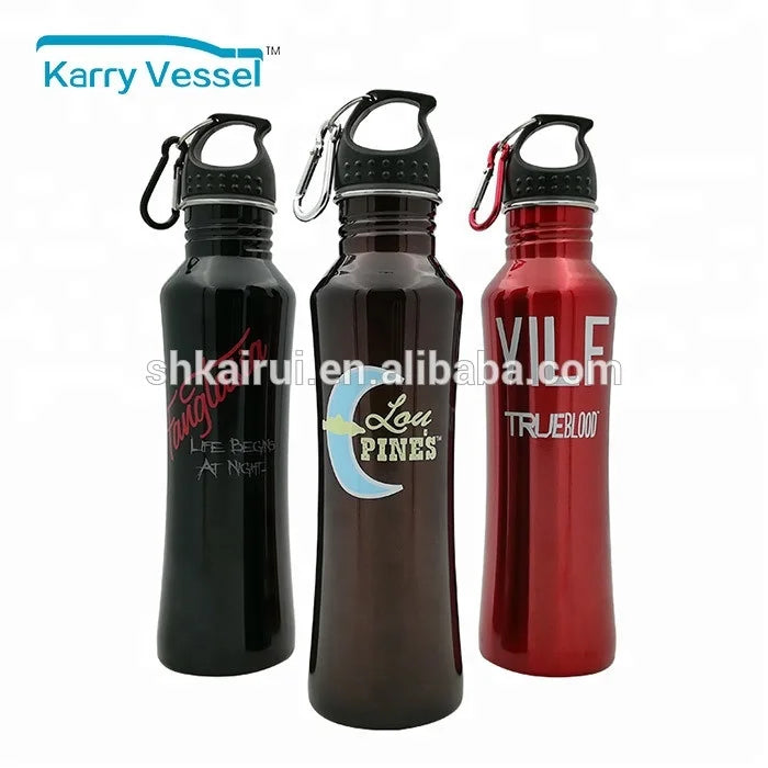 Stainless Steel Sports Water Bottle With Carabiner Flip Lid Outdoor Cycling Hiking Custom Logo Flask