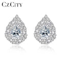 CZCITY Luxury 925 Sterling Silver Stud Earrings Women's High Jewelry Water Drop Gemstone Christmas Gift