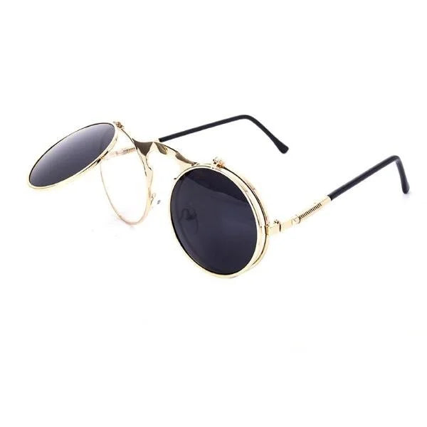 2026 Metal Frame Unsex Women Men Circle Round UV400 Vintage Hip-pop Steampunk Flip up Sunglasses