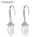 PAG&MAG Fancy Flower Shaped S925 Silver Jewelry Freshwater Pearl Dangling Drop Earrings