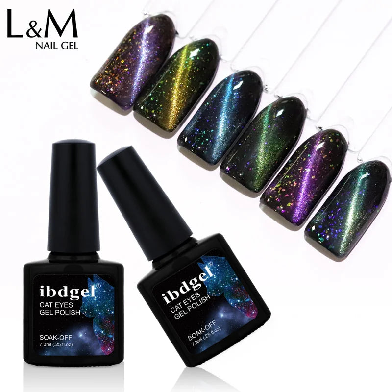 Ibdgel 7.3ml Galaxy Magnetic Gel Polish 3D Glitter Color Gel Nail Polish Soak Off Black Base Needed