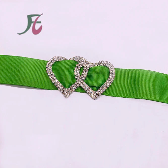 Wholesale 55x45mm Silver Plated Heart Two Rows Wholesale Rhinestone Buckles for Wedding Chair Sashes