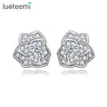 LUOTEEMI Trendy Statement Rose Flower Cubic Zircon 18K Champagne Gold Plated Stud Earrings for Women Luxury Brincos
