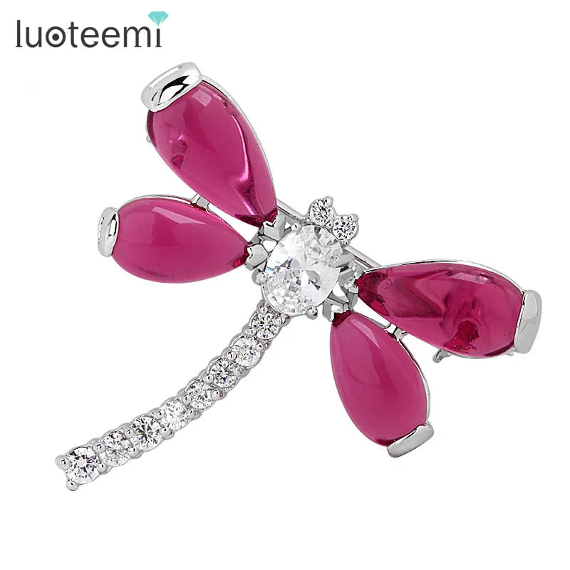 LUOTEEMI Wholesale Free Shipping Fashion Costume Cubic Zirconia Diamond Dragonfly Brooch for Wedding Invitation
