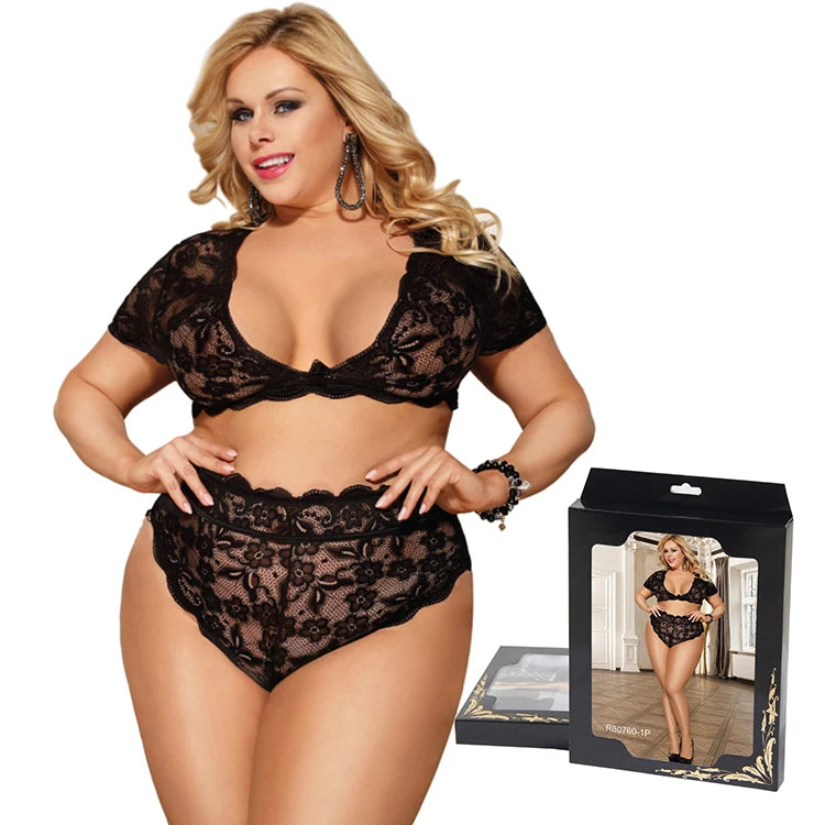High-End Custom Full Lace Women's Underwear Set Free Box High Waist 7 Color Plus Size Lingerie with ODM Supply Custom Bra Set