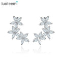 LUOTEEMI Wholesale Luxury White Pure Marquise Cut Diamond Cubic Zirconia Lovely 3pcs Flower Stud