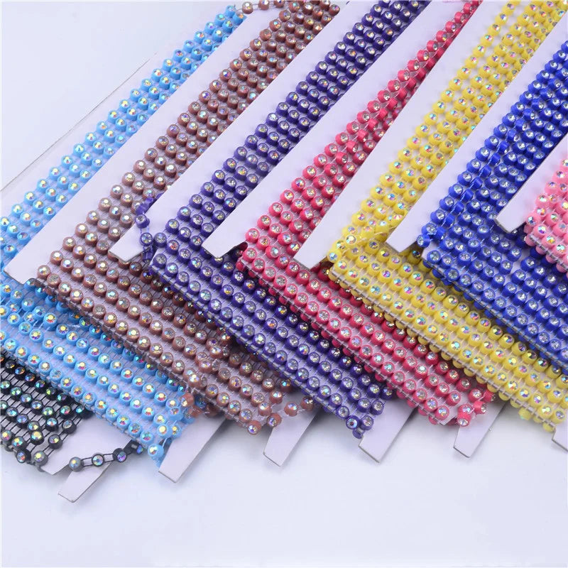 SS12 SS6 SS8 Single Line Sew on AB Plastic Crystal Rhinestone Banding Plastic Rhinestone Trimmings and Chains