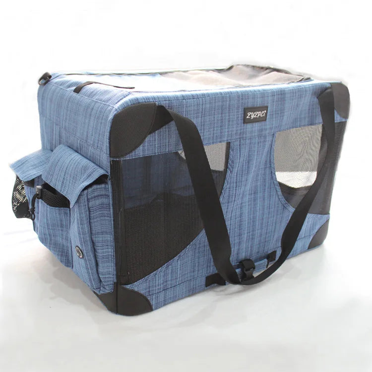 Portable Foldable Soft Pet Travel Crate Breathable Durable Zipper Closure Nylon Construction Solid Pattern Pet Cages Houses