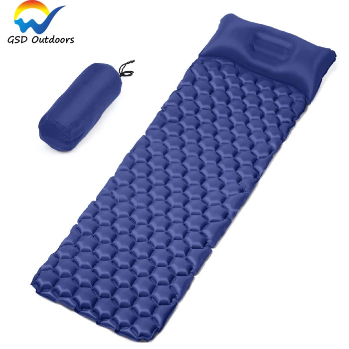 GSD Portable Sleeping Pad Outdoor Lightweight Inflatable Sleeping Pad Inflatable Sleeping Pad With Pillow and Air-Cells Design
