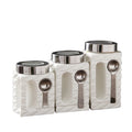 Hot Selling Embossed square Shape White Custom Airtight Custom Coffee Tea Sugar Canister Sets with Spoons