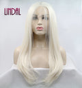LINDAL Platinum Blonde Glueless Synthetic Hair Lace Front Wigs Long Natural Straight Half Hand Tied Replacement Wig for Women