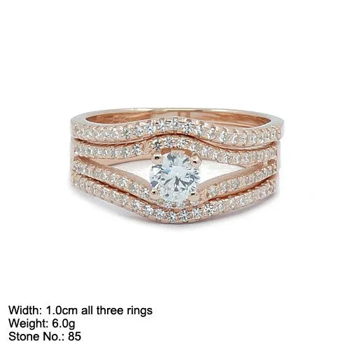 Fine Jewelry Stackable Real Solid Silver Cubic Zircon Paved Gift Luxury Engagement Wedding 3pcs Finger Rings Set for Girls
