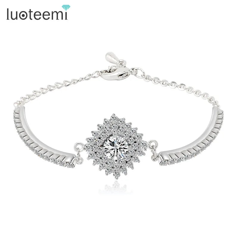 LUOTEEMI Wholesale Anniversary Jewelry Gift New Young Girl Fashion Rhodium Plated a AA Zircon CZ Women's Wedding Bracelet