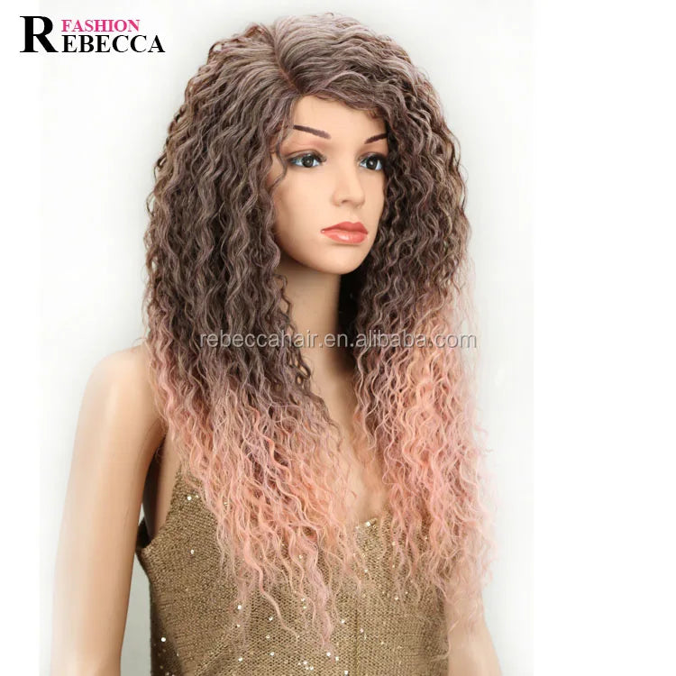 Rebecca Fashion Long Synthetic U Lace Wig Kinky Curl Wigs in Stock Wholesale Hot Sales Synthetic Lace Wigs