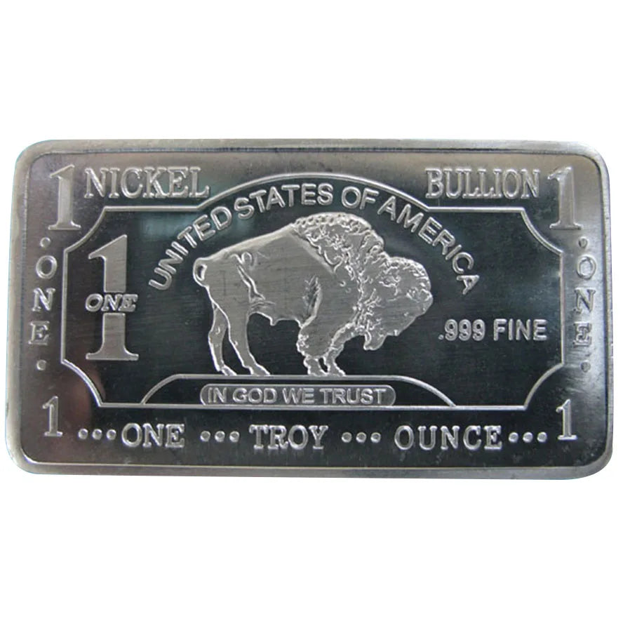 Wholesale 1 oz Nickel Bullion Bars 999 Fine Nickel Buffalo Bar A70