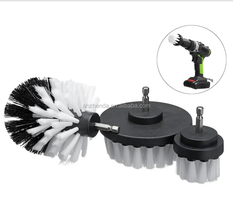 Zhenda ZD005 3 Pcs White PP or Nylon Material Drill Scrubber Brush Set for Car and Household Cleaning Long Life Low Cost