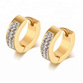 Fashion Gold Stainless Steel Men Women Huggie Hoop Clay Rhinestone Earring EKE023