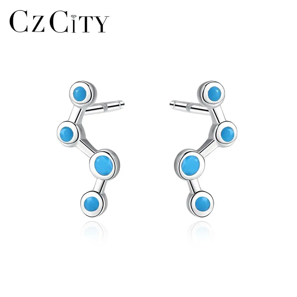 CZCITY Polaris Star Sterling Silver Turquoise Stone Earrings 925 Silver Jewelry for Women
