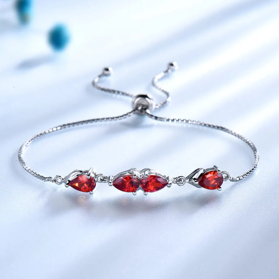 Fashionable Red Garnet CZ  Tennis Chain Jewelry Adjustable 925 Sterling Silver Bracelet Jewelry for Woman Gift