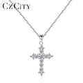 CZCITY 925 Sterling Silver Cross Necklace 3A Cubic Zirconia Cross Pendant Necklaces for Women Wholesale Jewellery