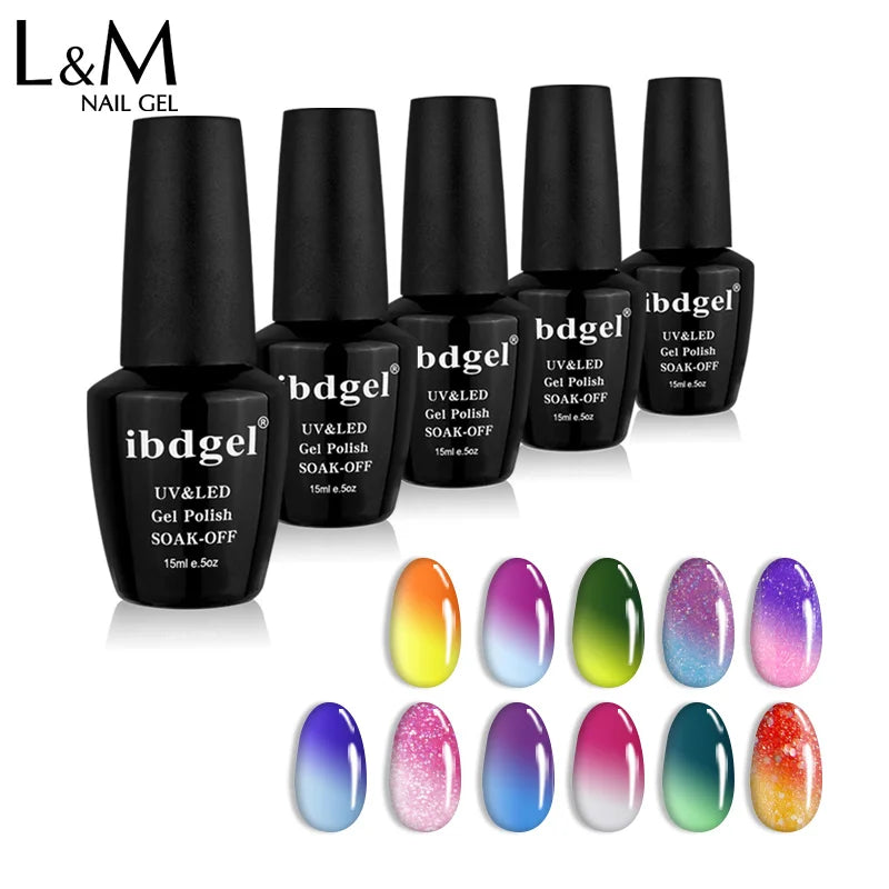 Ibdgel Changing Color UV Gel Soak off Black Bottle Temperature Nail Gel Polish