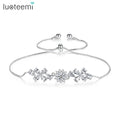 LUOTEEMI Cubic Zirconia Flower Bolo Pull String Bracelet Femme Bangles