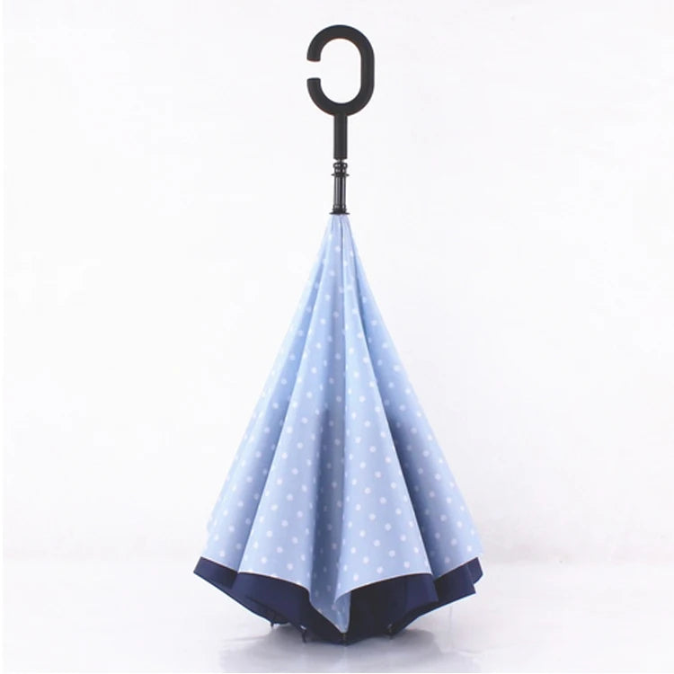Double Layer Custom Printing OEM  Reversal Umbrella Wholesale Car Outdoor Double Layer Reverse Inverted Umbrella With C Handle