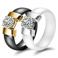 New Fashion Ceramic Ring 6mm White&Black Cubic Zirconia Wedding Ring Engagement Jewelry Ceramic Ring