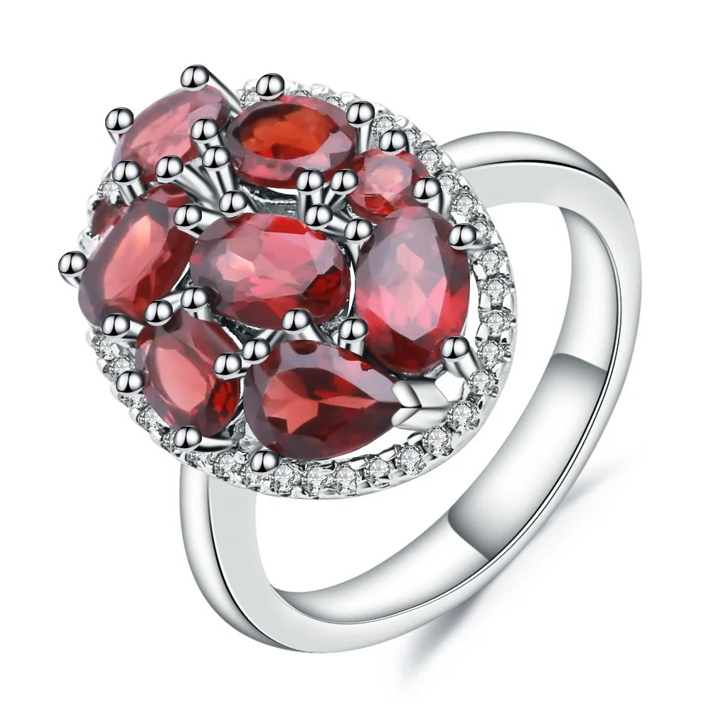 A3252 Abiding Natural Red Garnet White CZ Prong Set Women Jewelry Vintage Elegant Anniversary 925 Sterling Silver Ring MegaBDM